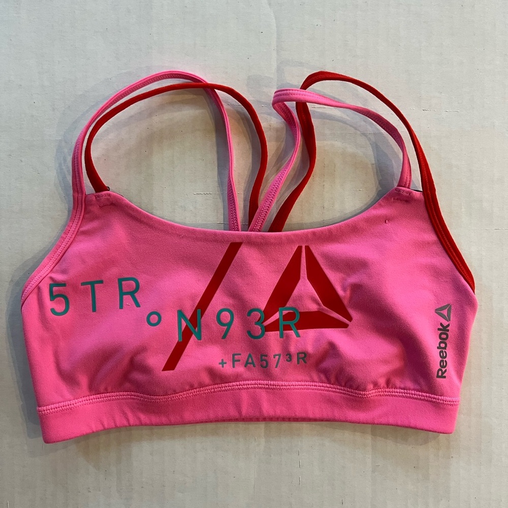 Reebok pink red strappy sports bra size small EUC!